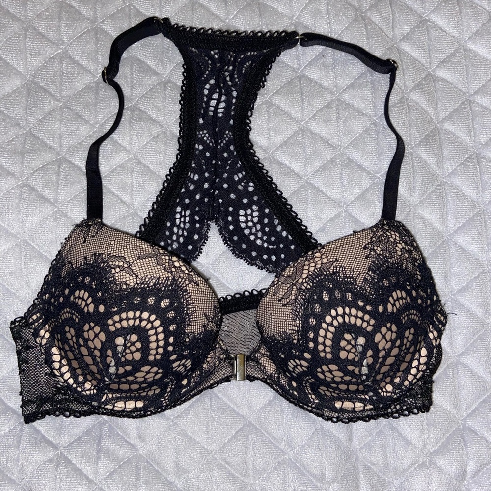 Sexy black/nude racer back push-up bra